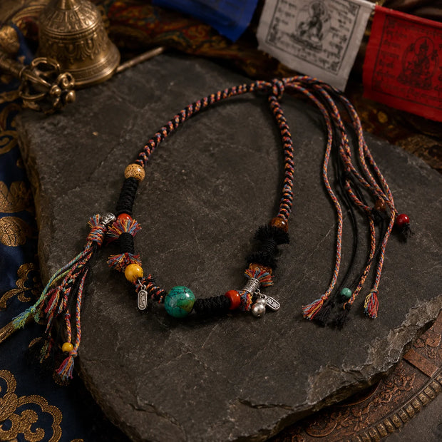 Tibetan-Inspired Natural Turquoise Bead Cord Necklace for Balance | Kailora