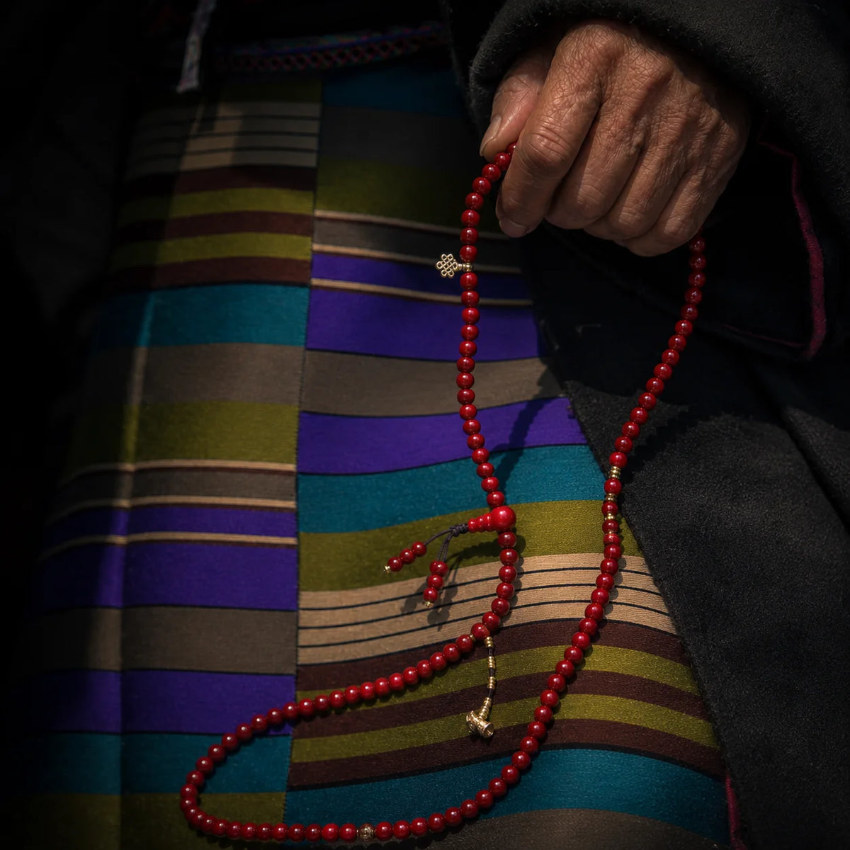 Tibetan-Inspired Red Glass 108-Bead Hand Mala for Vital Energy | Kailora