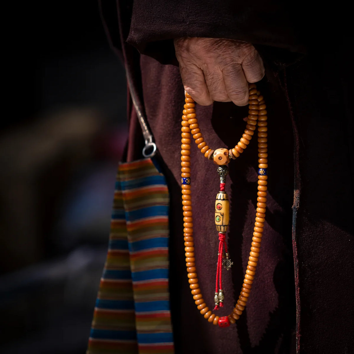 Tibetan-Inspired Yak Bone 108 Mala Necklace with Natural Agate Dzi | Kailora