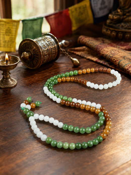 Tibetan-Inspired 108 Jade Mala Bead Necklace for Inner Peace | Kailora