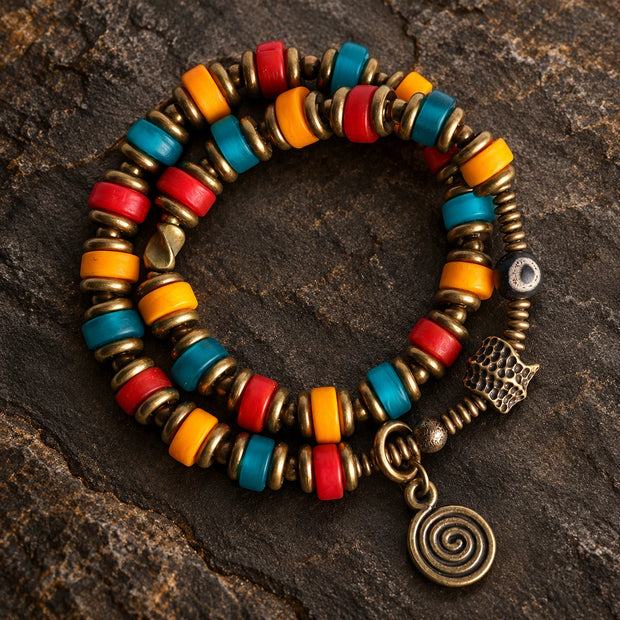 Tibetan Five Elements Balance Double-Wrap Bracelet