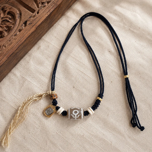 Tibetan-Inspired Noble Dzi Agate Cord Necklace for Abundance | Kailora