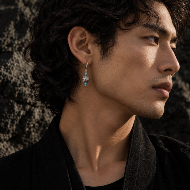 Tibetan-Inspired Asymmetric Turquoise Designer Earrings