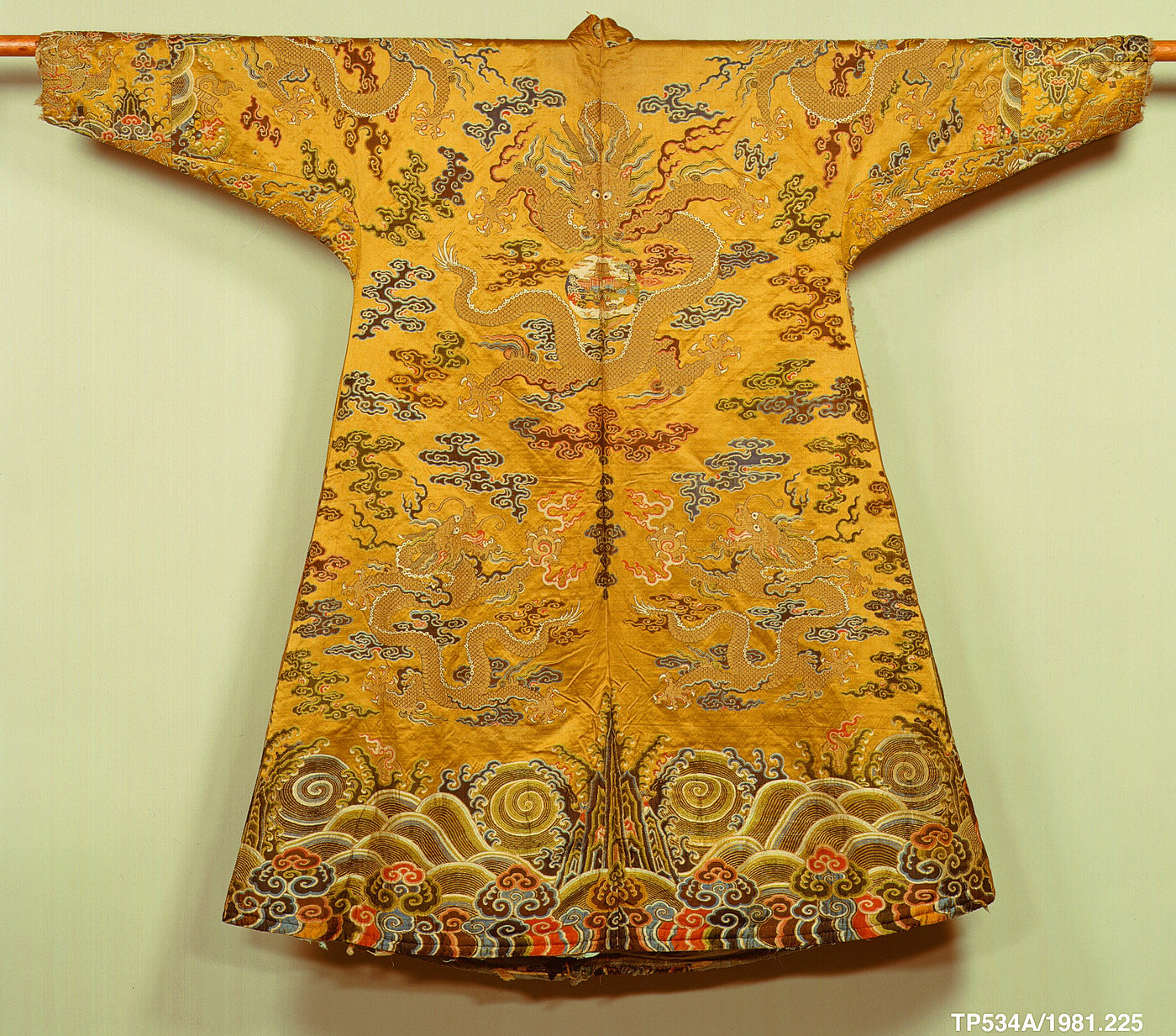 Historic Tibetan silk chuba robe from the 18th century