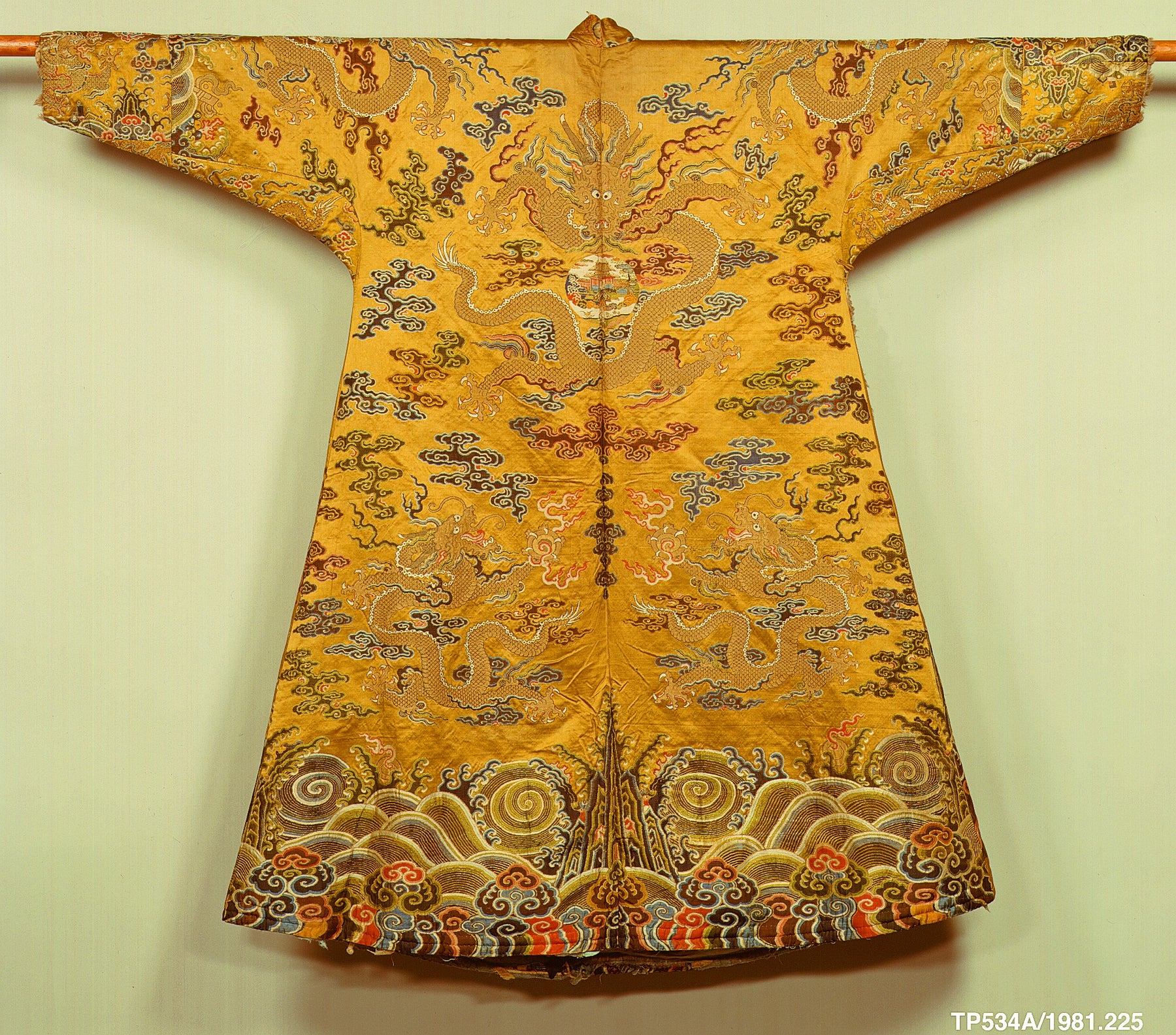 Historic Tibetan silk chuba robe from the 18th century