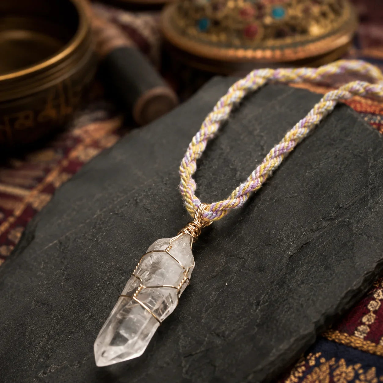Tibetan-inspired clear quartz pendant necklace for Kailora Tibetan pendant necklace meaning guide