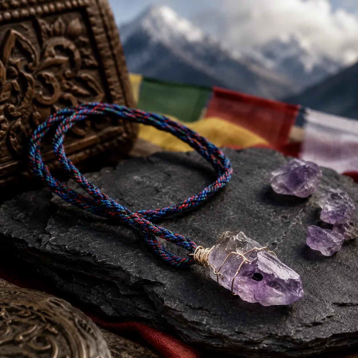 Natural raw amethyst crystal cord necklace by Kailora