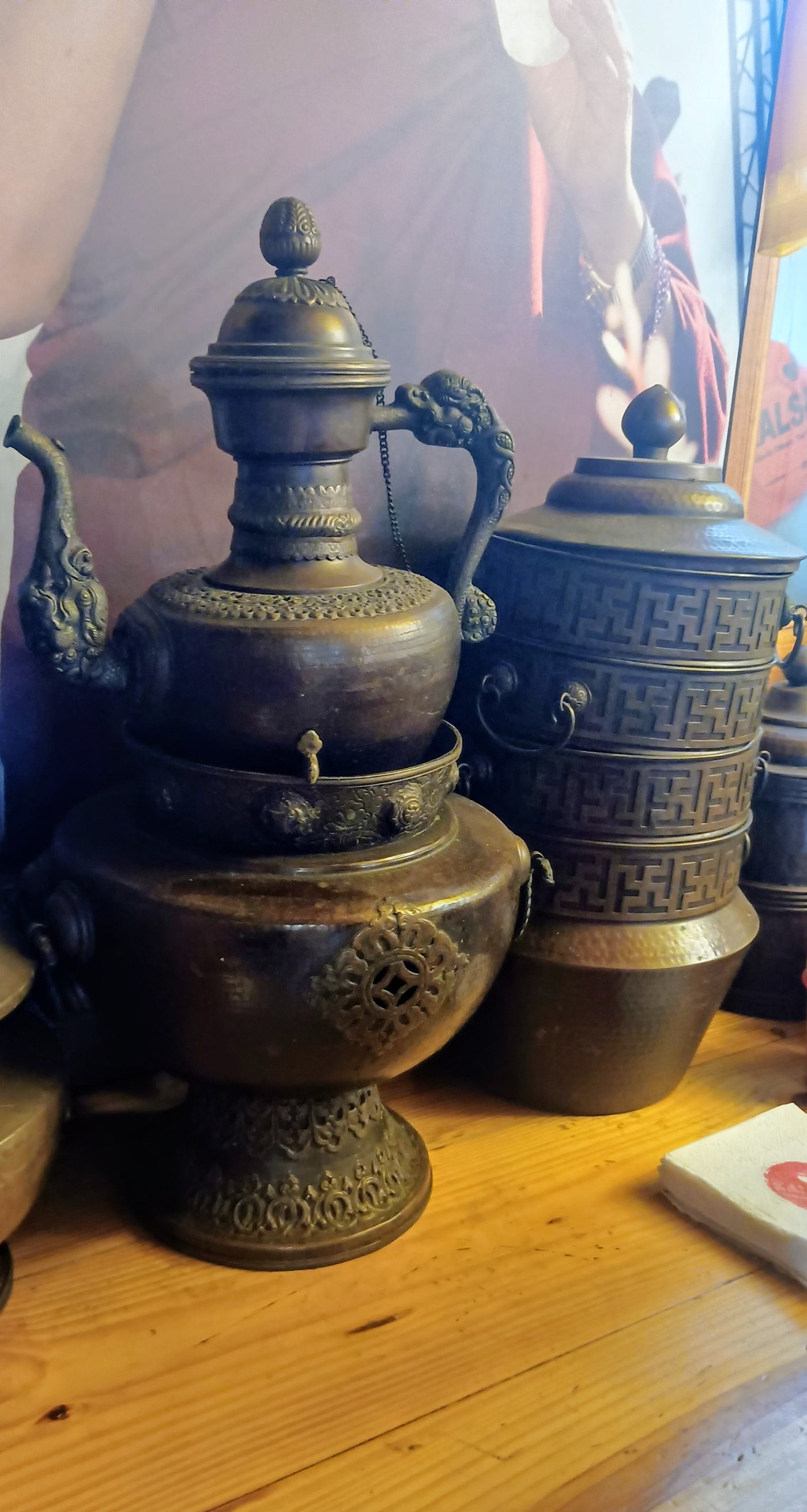 Traditional Tibetan and Himalayan kitchen utensils including a serving bowl