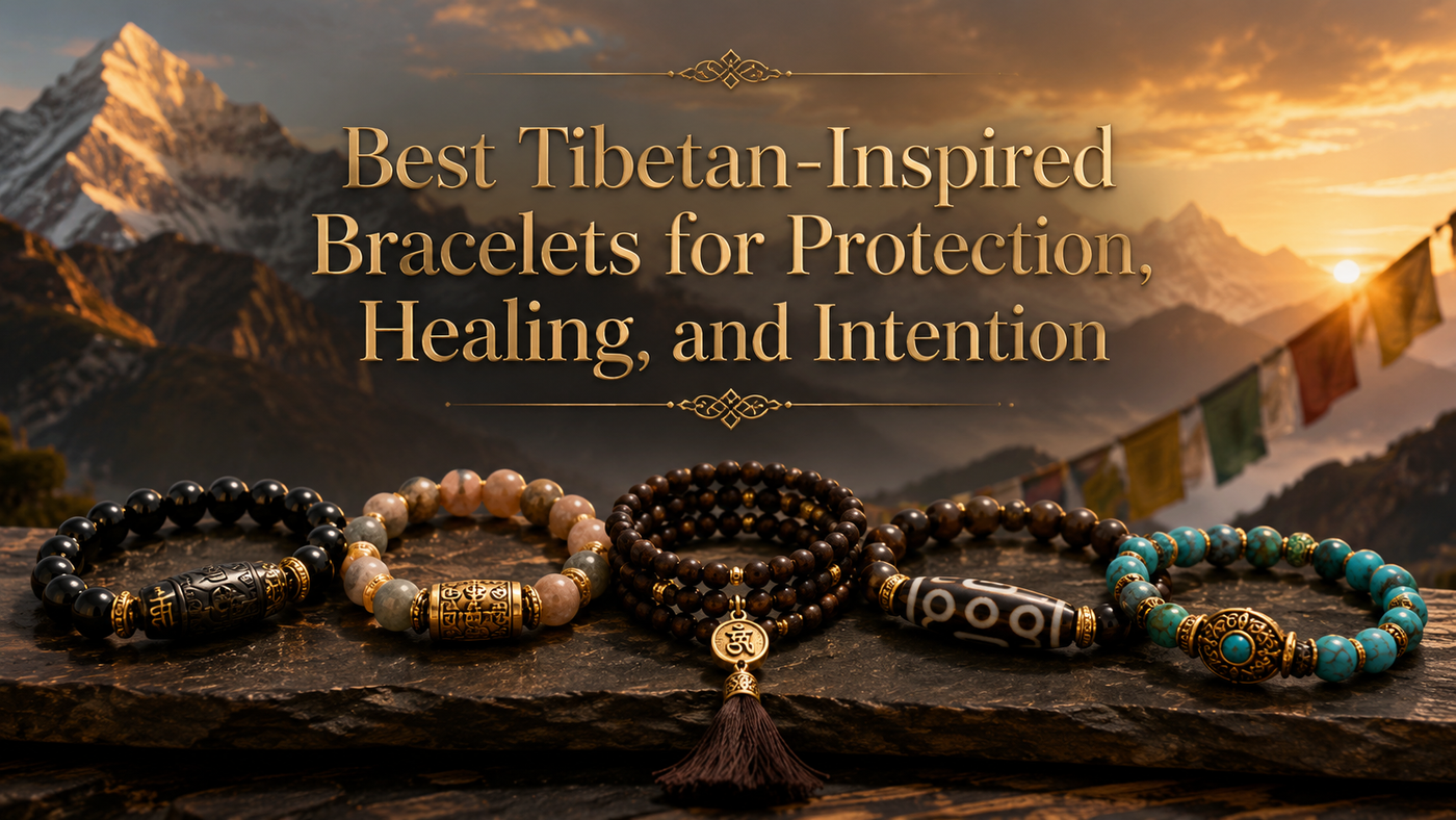 Best Tibetan-inspired bracelets guide with Dzi bead bracelets, mala bracelets, protection bracelets, healing bracelets, and Kailora intention jewelry