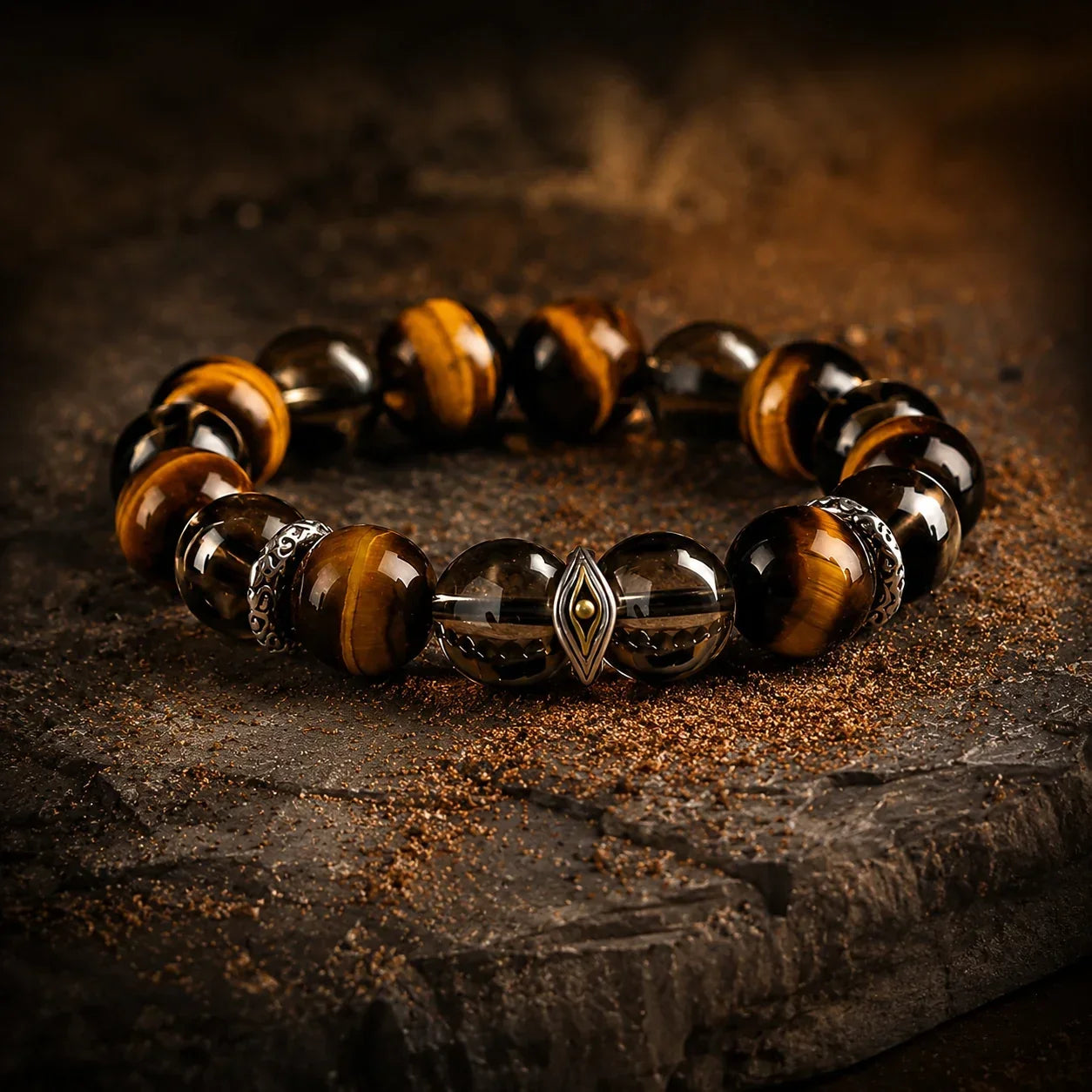 Natural Smoky Quartz and Tiger’s Eye bracelet detail by Kailora