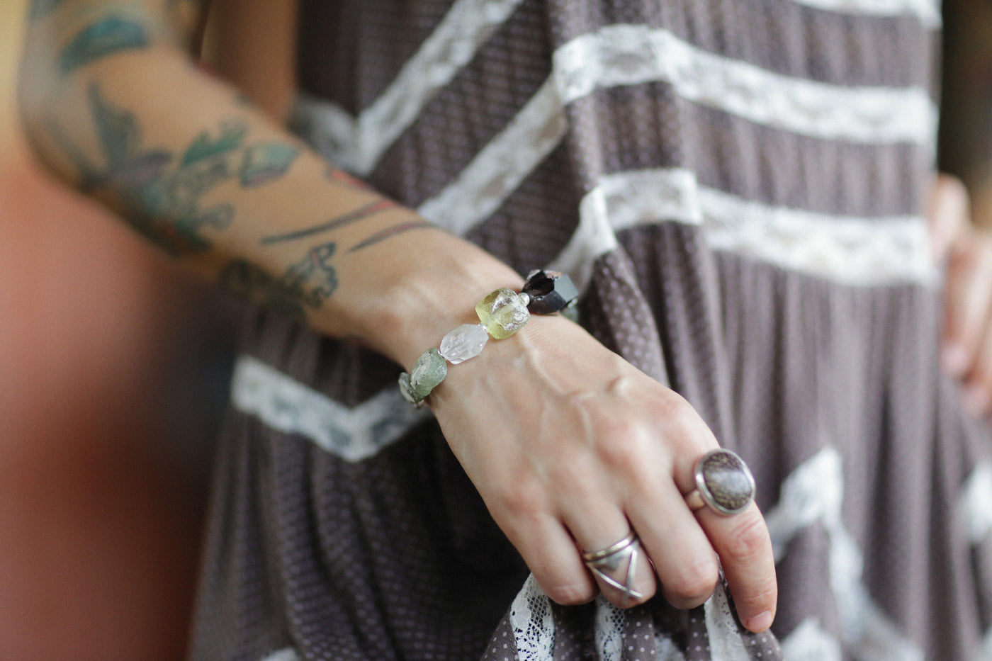 Crystal bracelet worn on the wrist for a guide to left versus right wrist meaning
