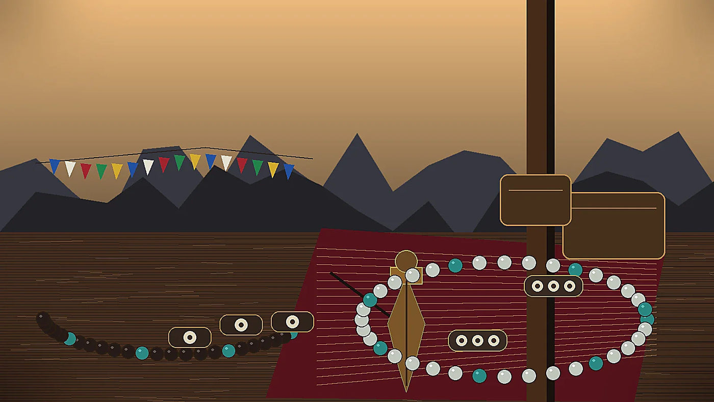 Tibetan-inspired Phurba pendant jewelry with crystal beads, Dzi-style beads, prayer flags, and Himalayan morning light