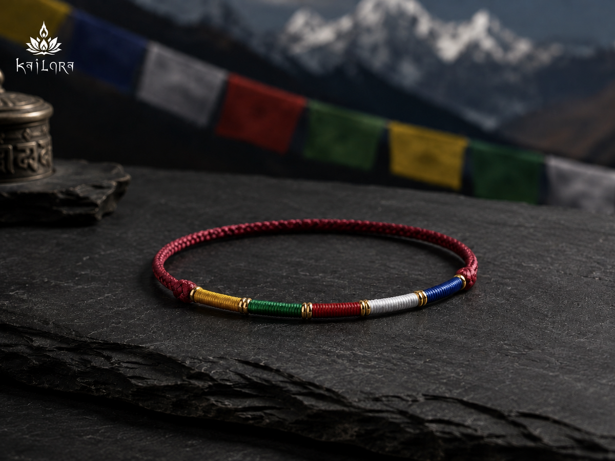 Kailora Tibetan five-color prayer flag cord bracelet with Himalayan prayer flags