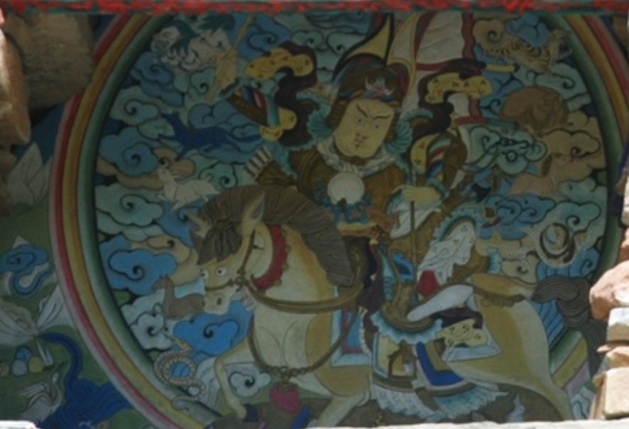 Traditional painting of King Gesar at the Gsumge Mani Stone Castle