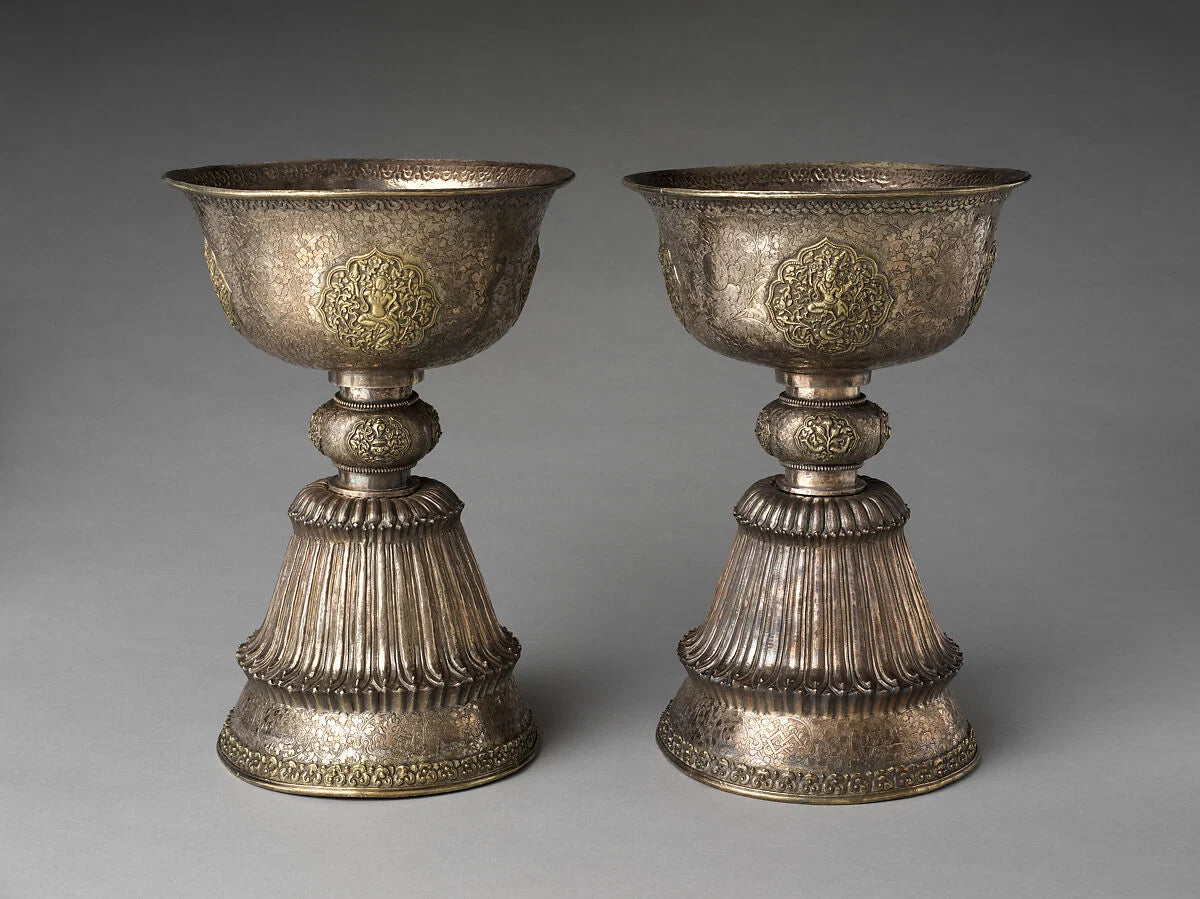 Pair of gilt-silver butter lamps from Central Tibet, 19th century