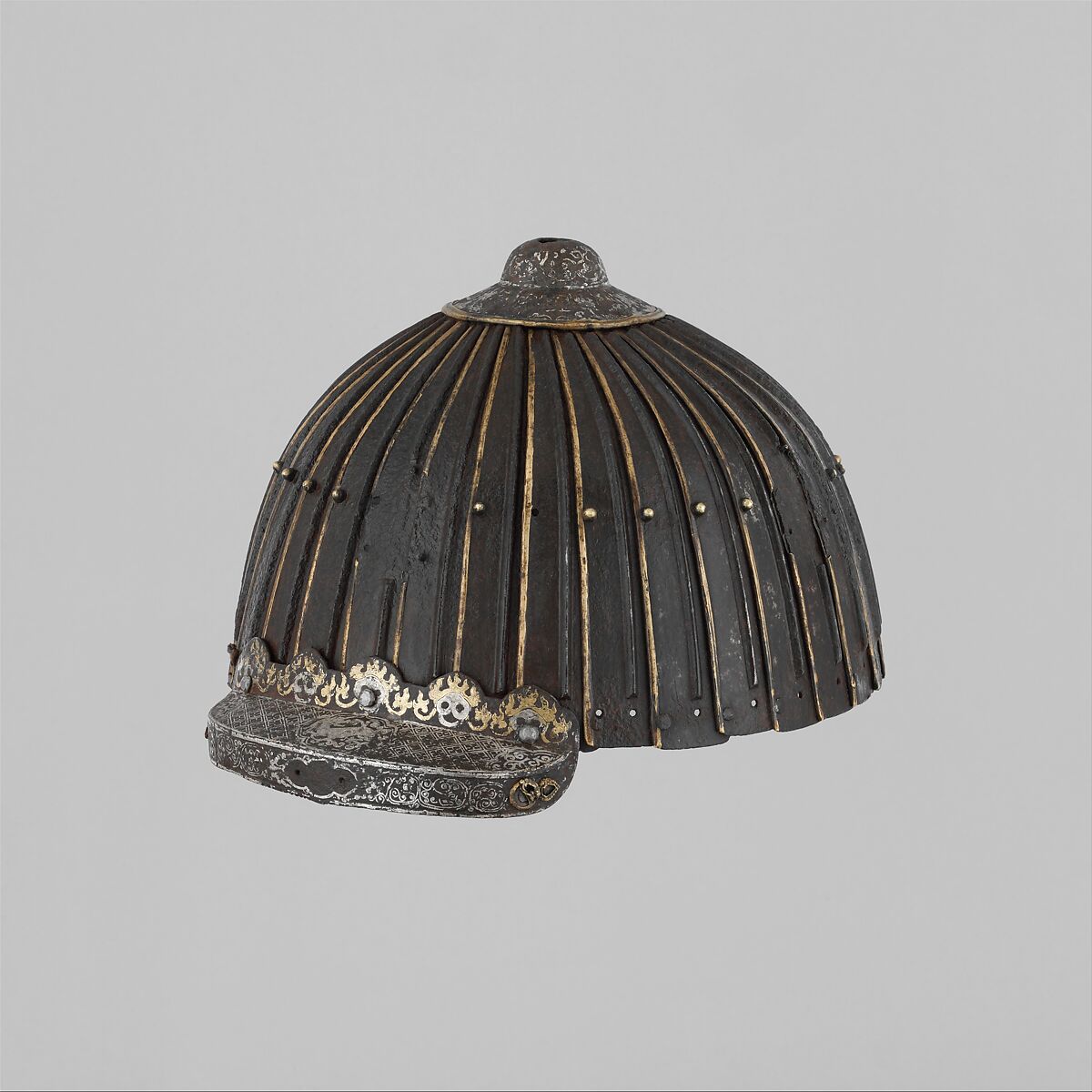 Mongolian or Tibetan helmet decorated with the protective mantra OM AH HUM