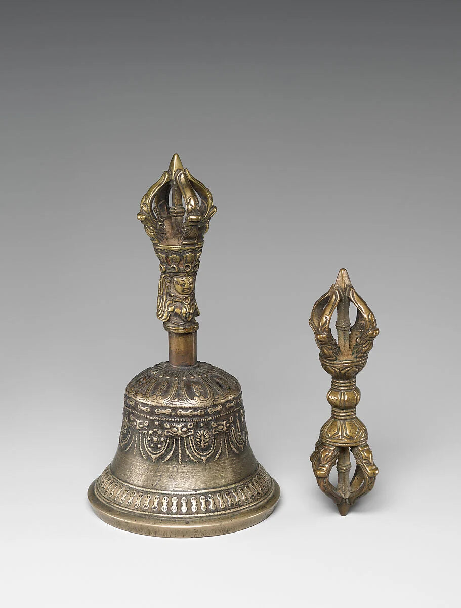 Tibetan vajra and ritual bell displayed as a matched pair at The Metropolitan Museum of Art
