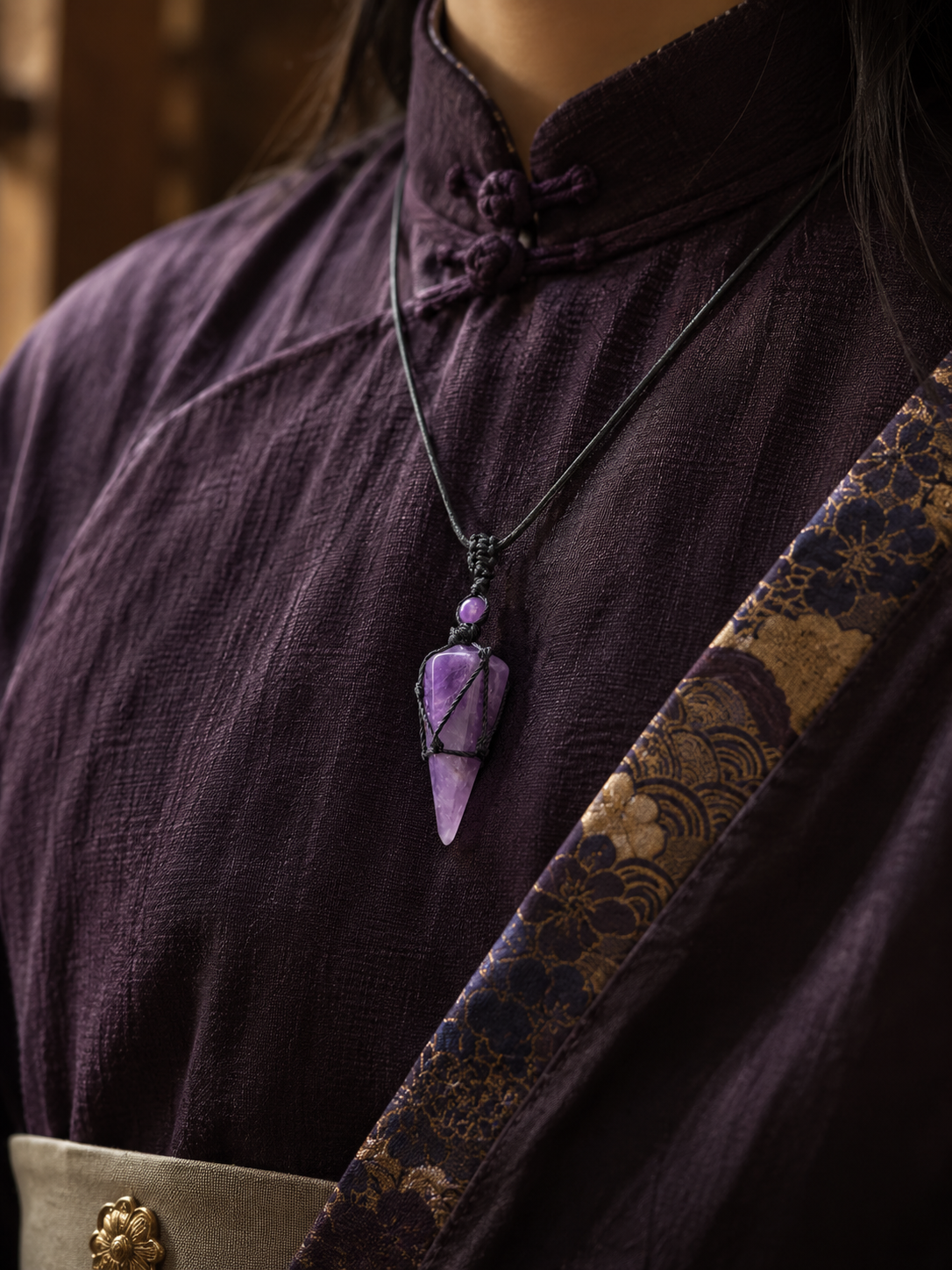 Kailora Tibetan Obsidian Spike Necklace – Vital Energy Pendant for Strength & Focus