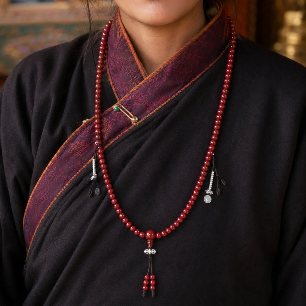 Kailora Tibetan 108 Red Mala Bead Necklace detail view 5 | Kailora