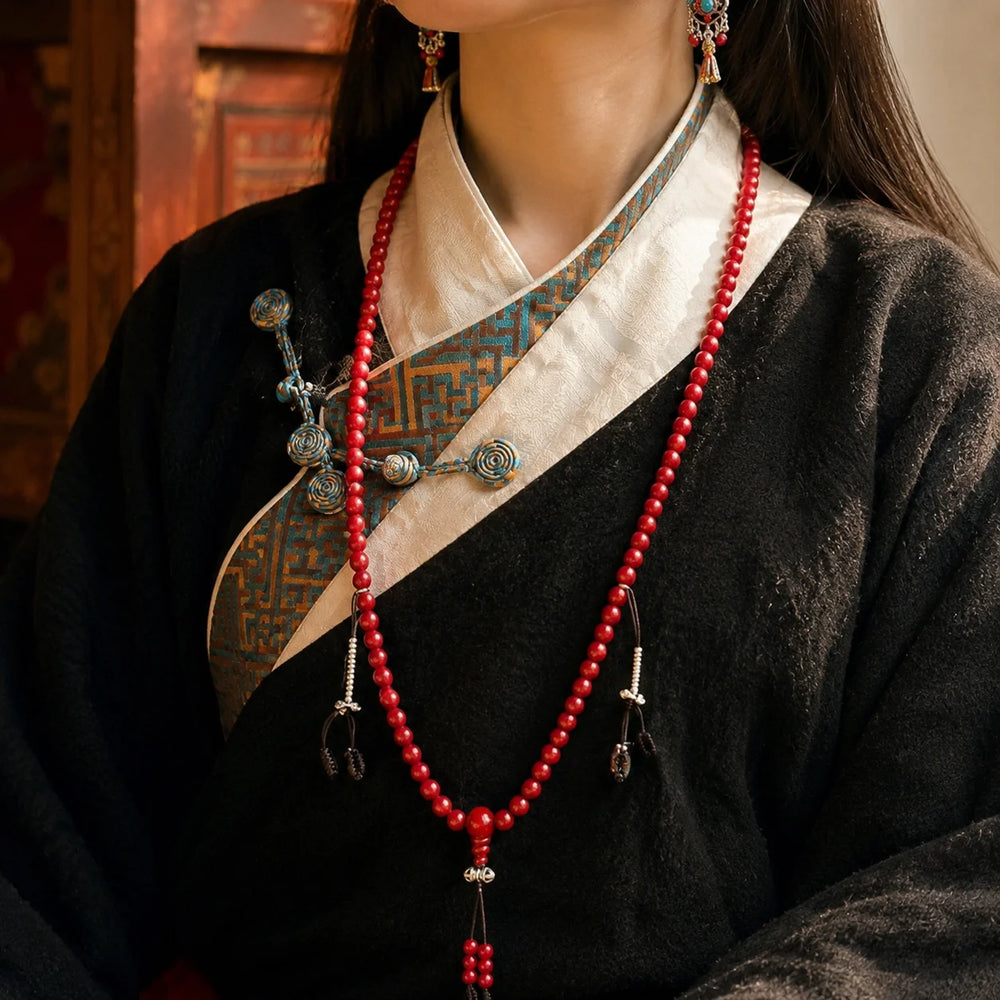 Kailora Tibetan 108 Red Mala Bead Necklace detail view 3 | Kailora