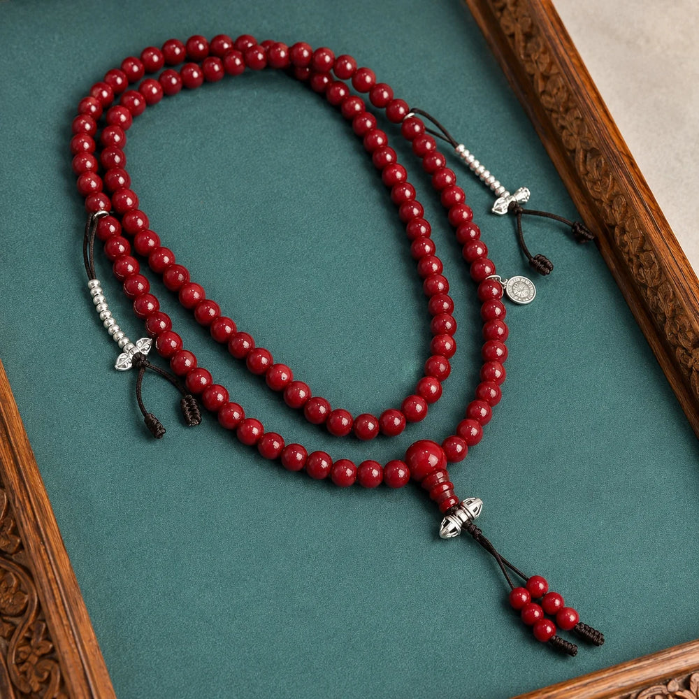 Kailora Tibetan 108 Red Mala Bead Necklace detail view 4 | Kailora