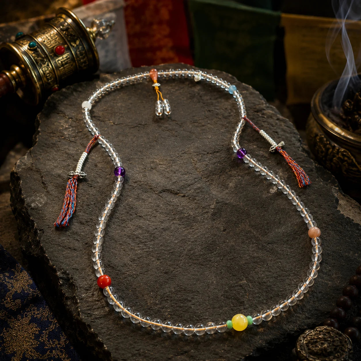Kailora Tibetan Clear Quartz 108 Mala Beads Wrap Bracelet & Necklace
