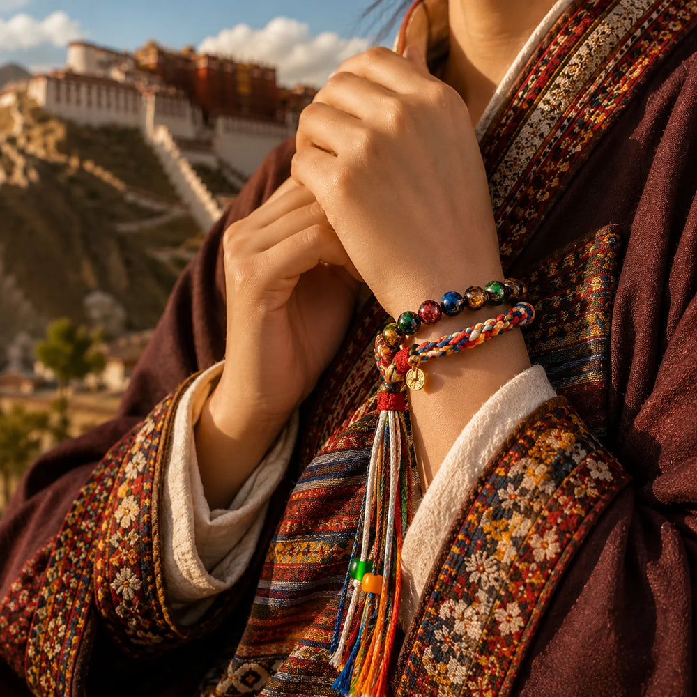 Kailora Tibetan Handmade Double Wrap Beaded Cord Bracelet detail view 3 | Kailora