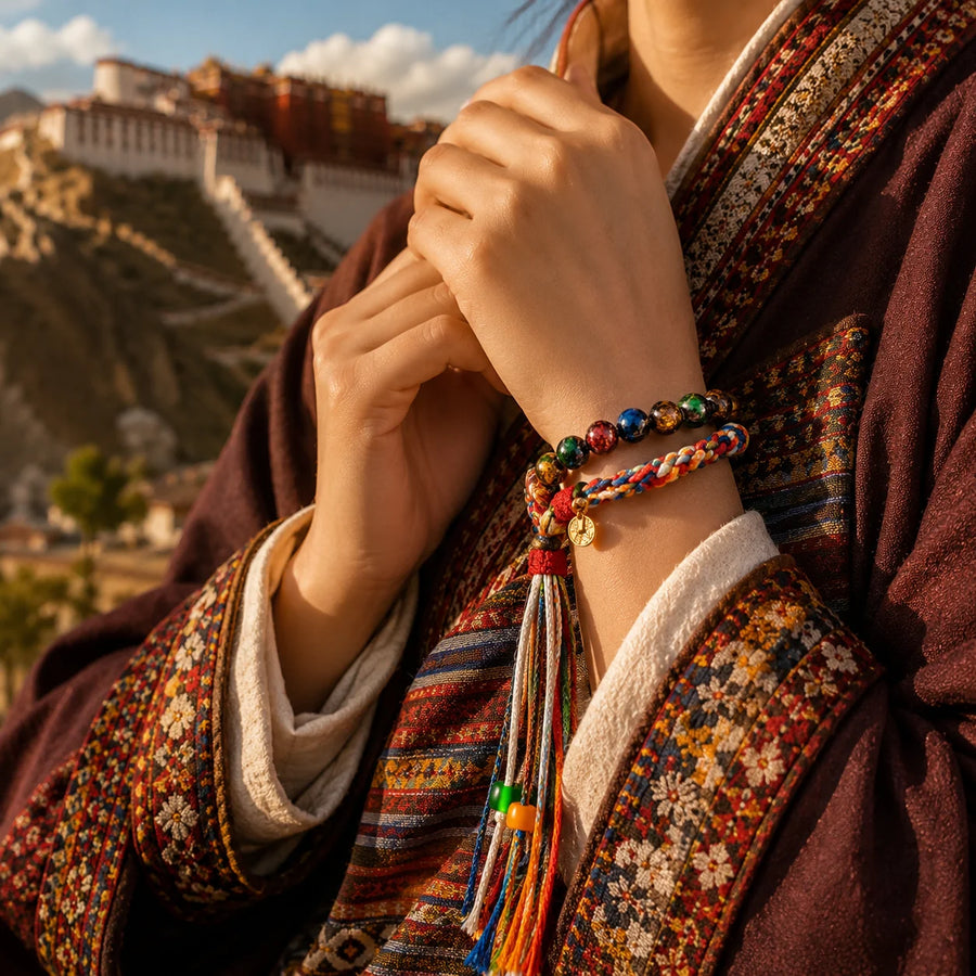 Tibetan-Inspired Double Wrap Beaded Cord Bracelet | Kailora detail view 3 | Kailora