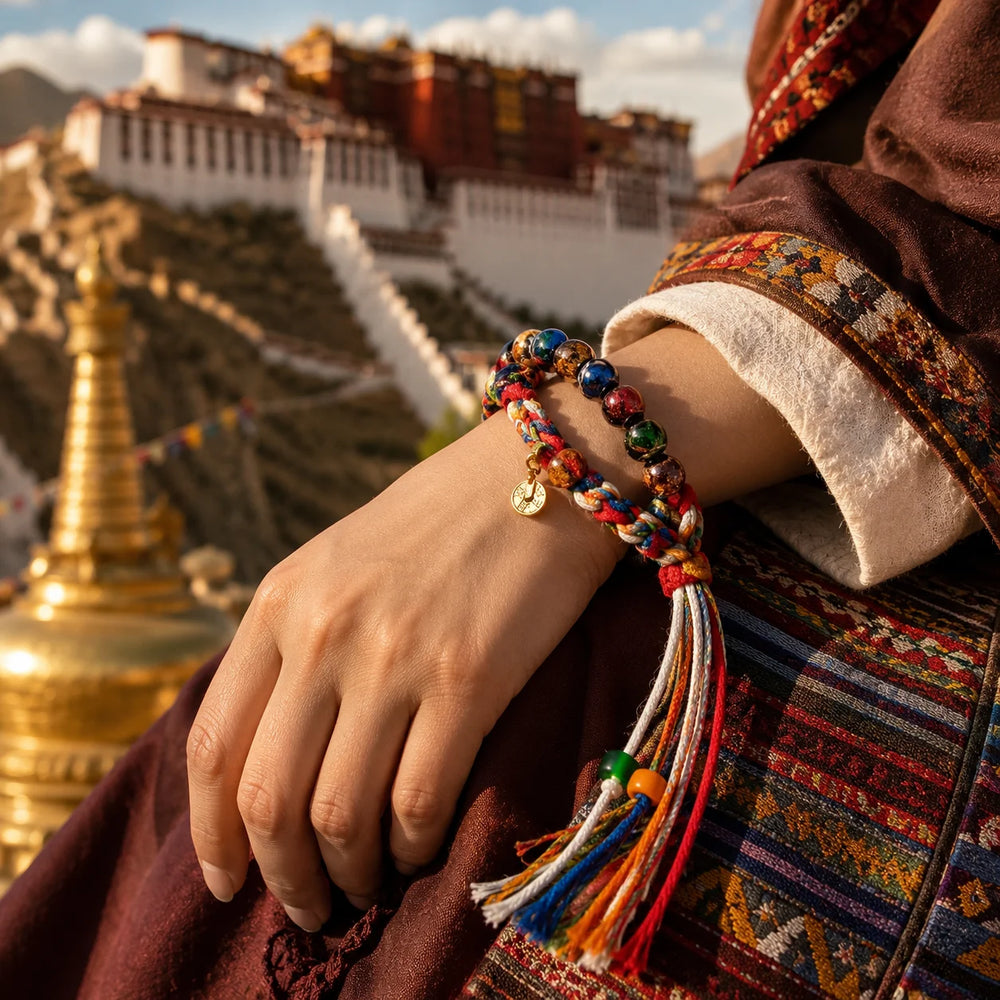 Kailora Tibetan Handmade Double Wrap Beaded Cord Bracelet detail view 2 | Kailora