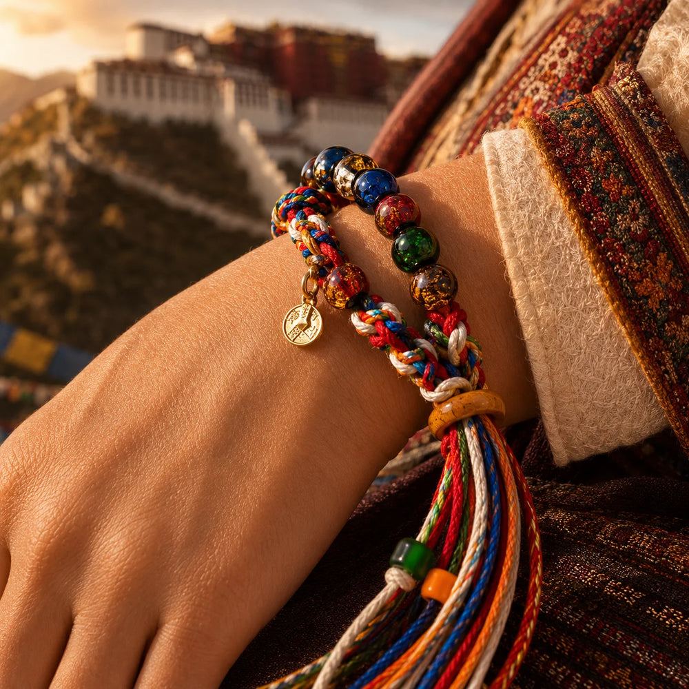 Kailora Tibetan Handmade Double Wrap Beaded Cord Bracelet detail view 5 | Kailora