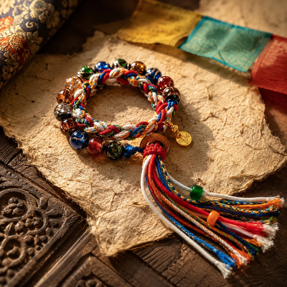 Kailora Tibetan Handmade Double Wrap Beaded Cord Bracelet front view | Kailora