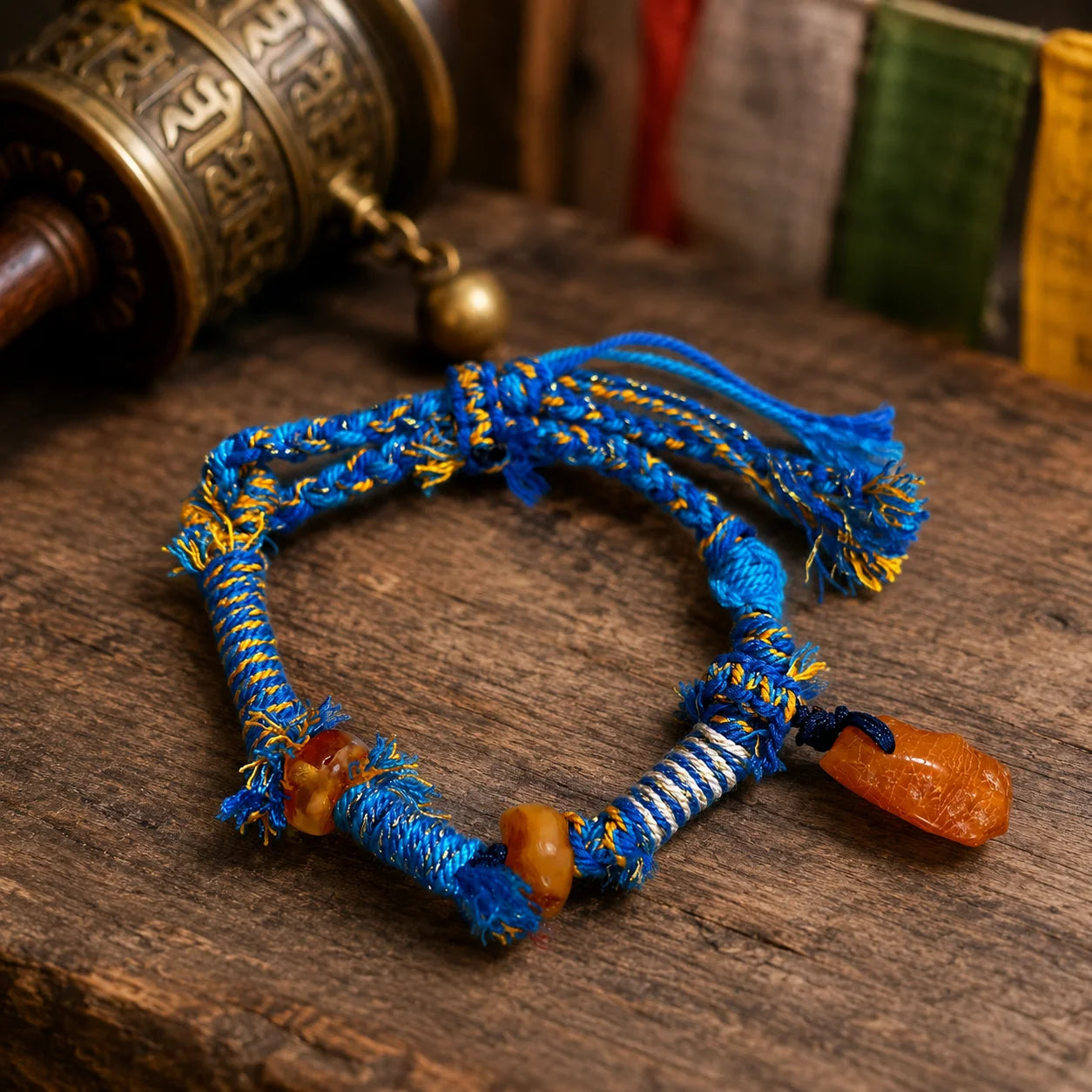 Kailora Tibetan Natural Amber Handwoven Cord Bracelet