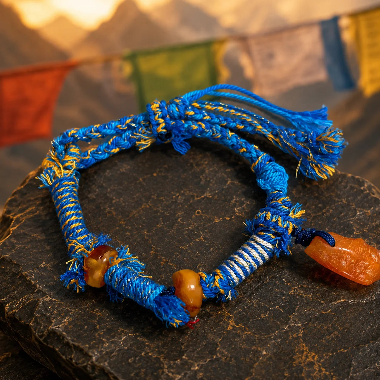 Kailora Tibetan Natural Amber Handwoven Cord Bracelet