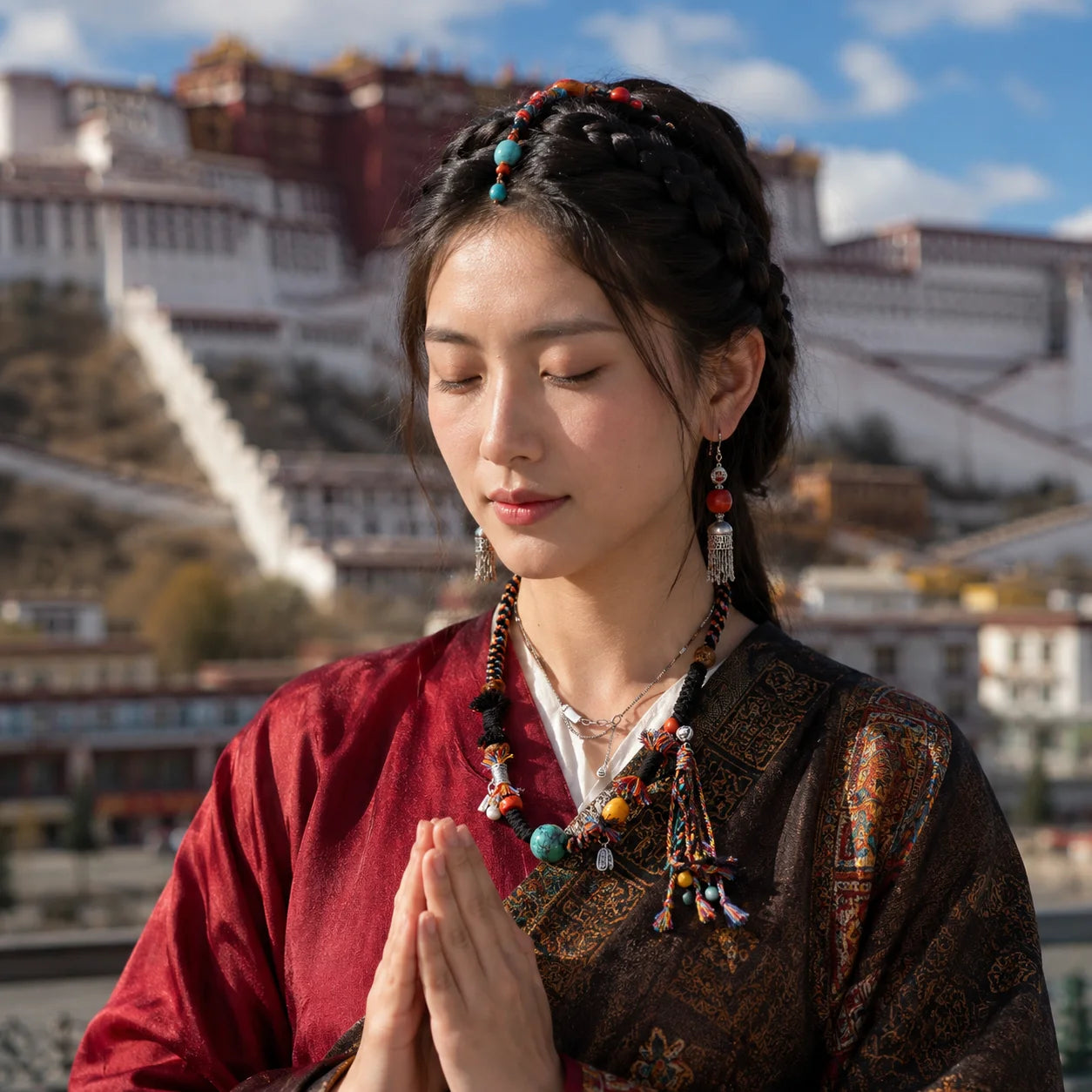 Kailora Tibetan Turquoise Luck Bead Handwoven Cord Necklace