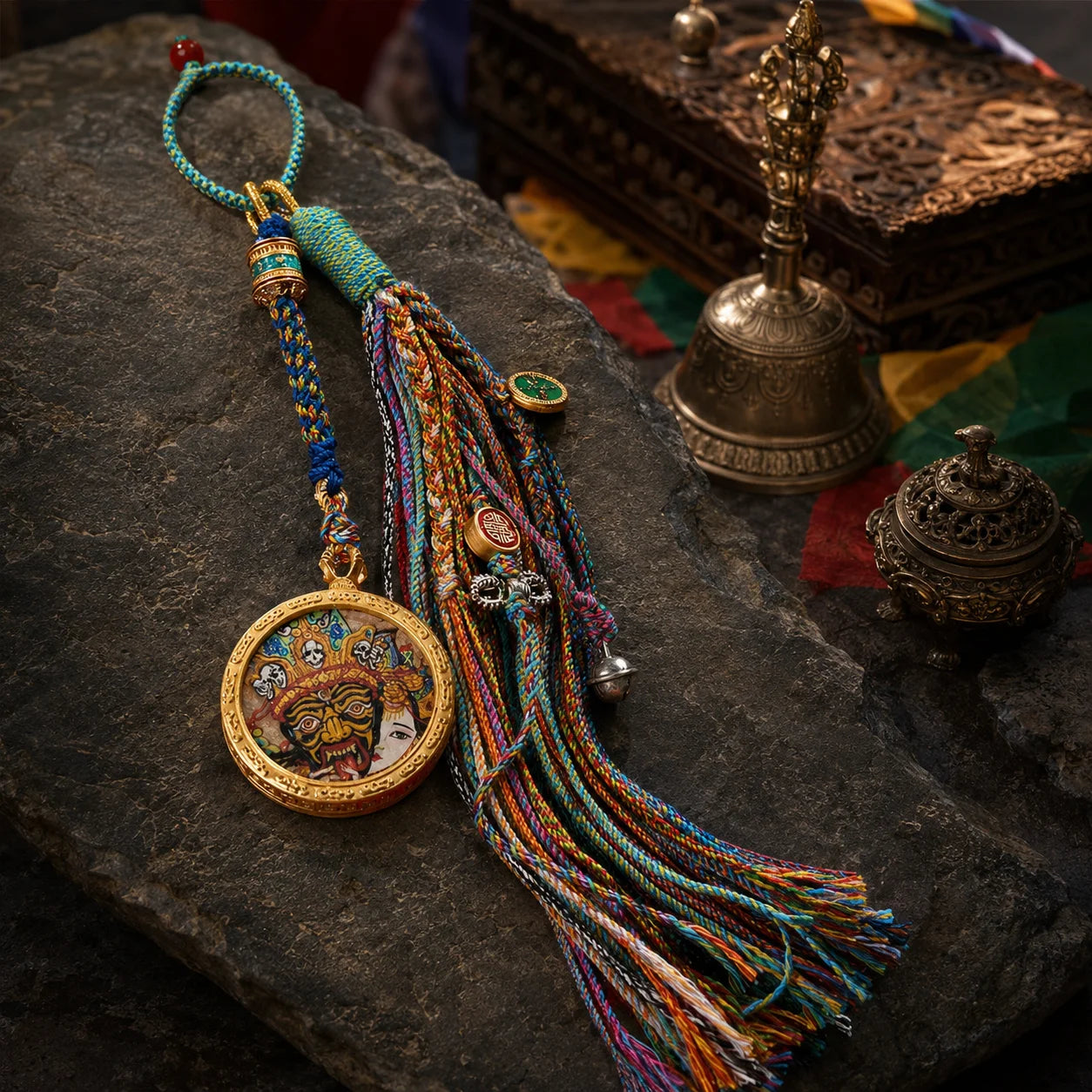 Kailora Tibetan Zaki Lhamo Yellow Jambhala Green Tara Thangka Tassel Charm