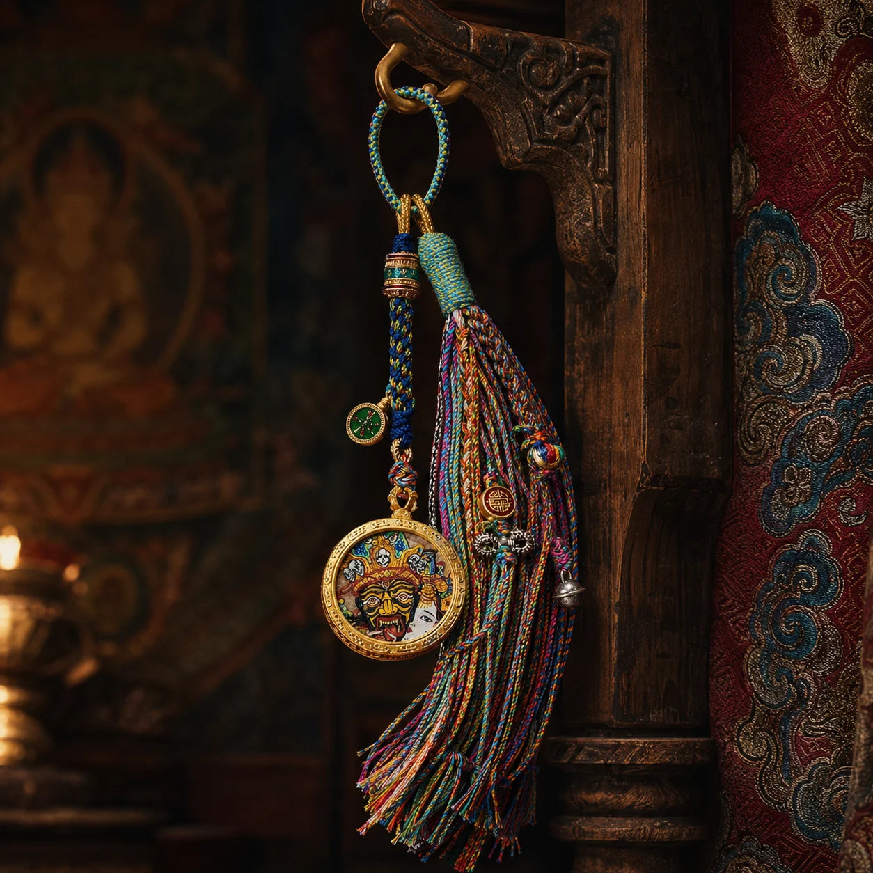 Kailora Tibetan Zaki Lhamo Yellow Jambhala Green Tara Thangka Tassel Charm