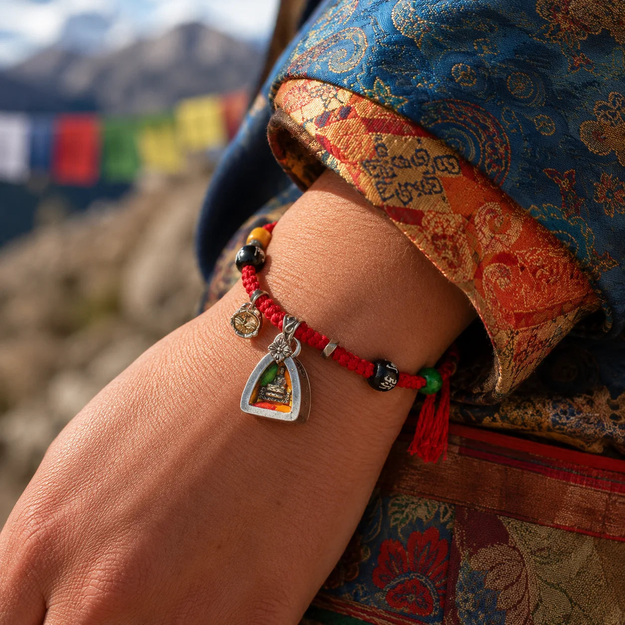 Kailora Tibetan Medicine Buddha Gau Amulet Red Cord & Handwoven Bracelet