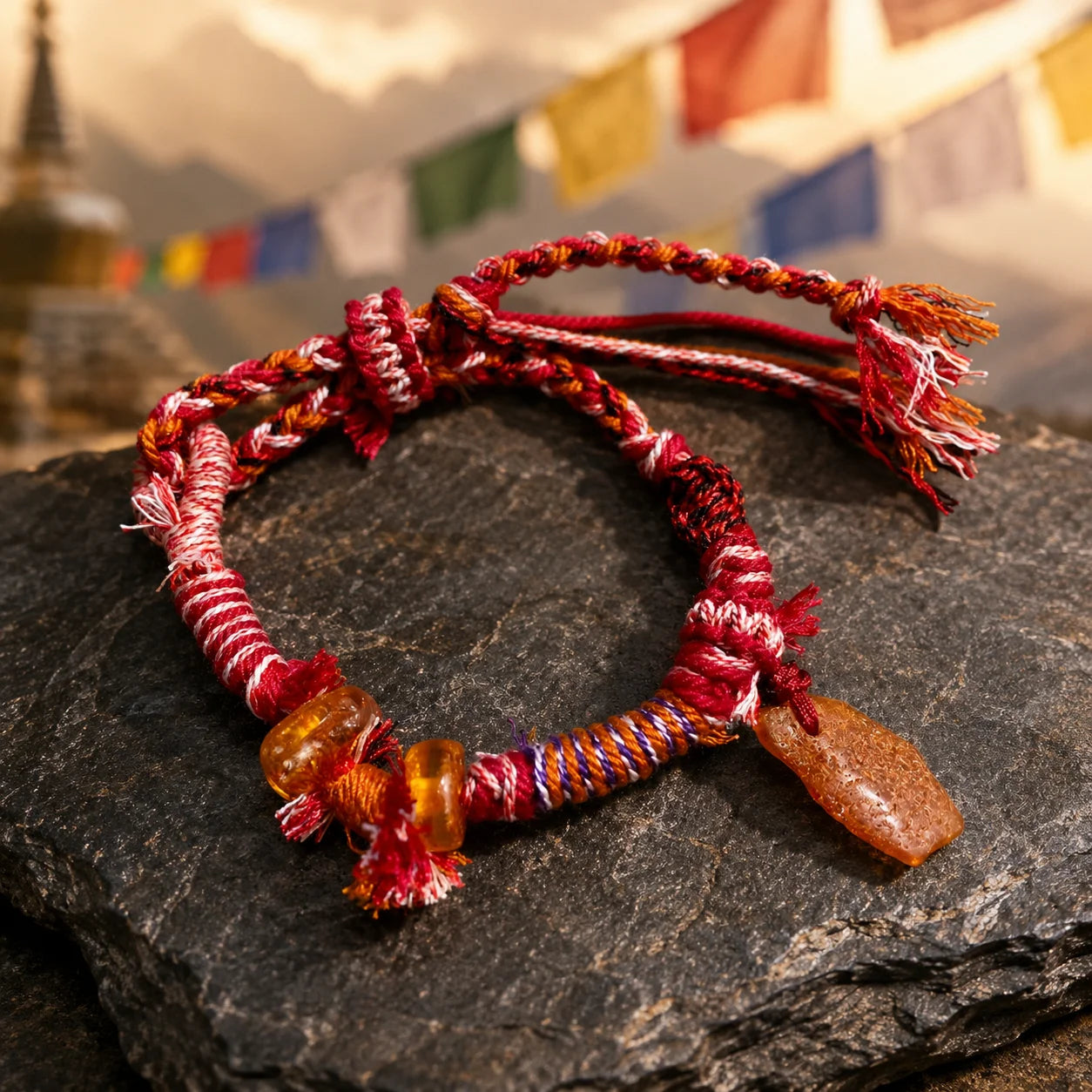 Kailora Tibetan Natural Amber Handwoven Cord Bracelet
