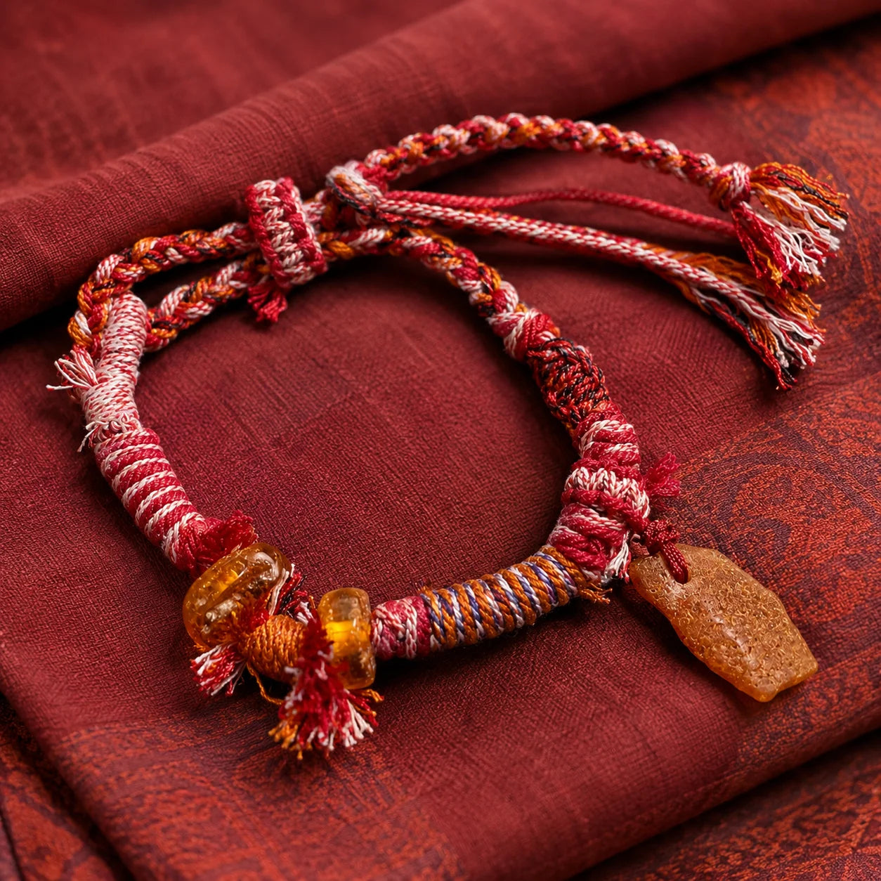 Kailora Tibetan Natural Amber Handwoven Cord Bracelet