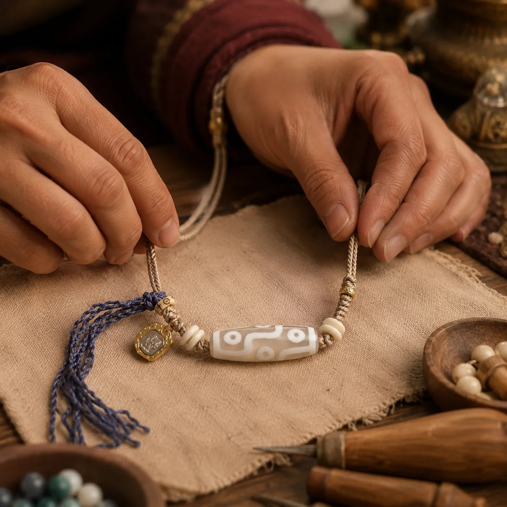 Kailora Tibetan Dzi Agate Cord Necklace | Zaki Lhamo Charm detail view 13 | Kailora
