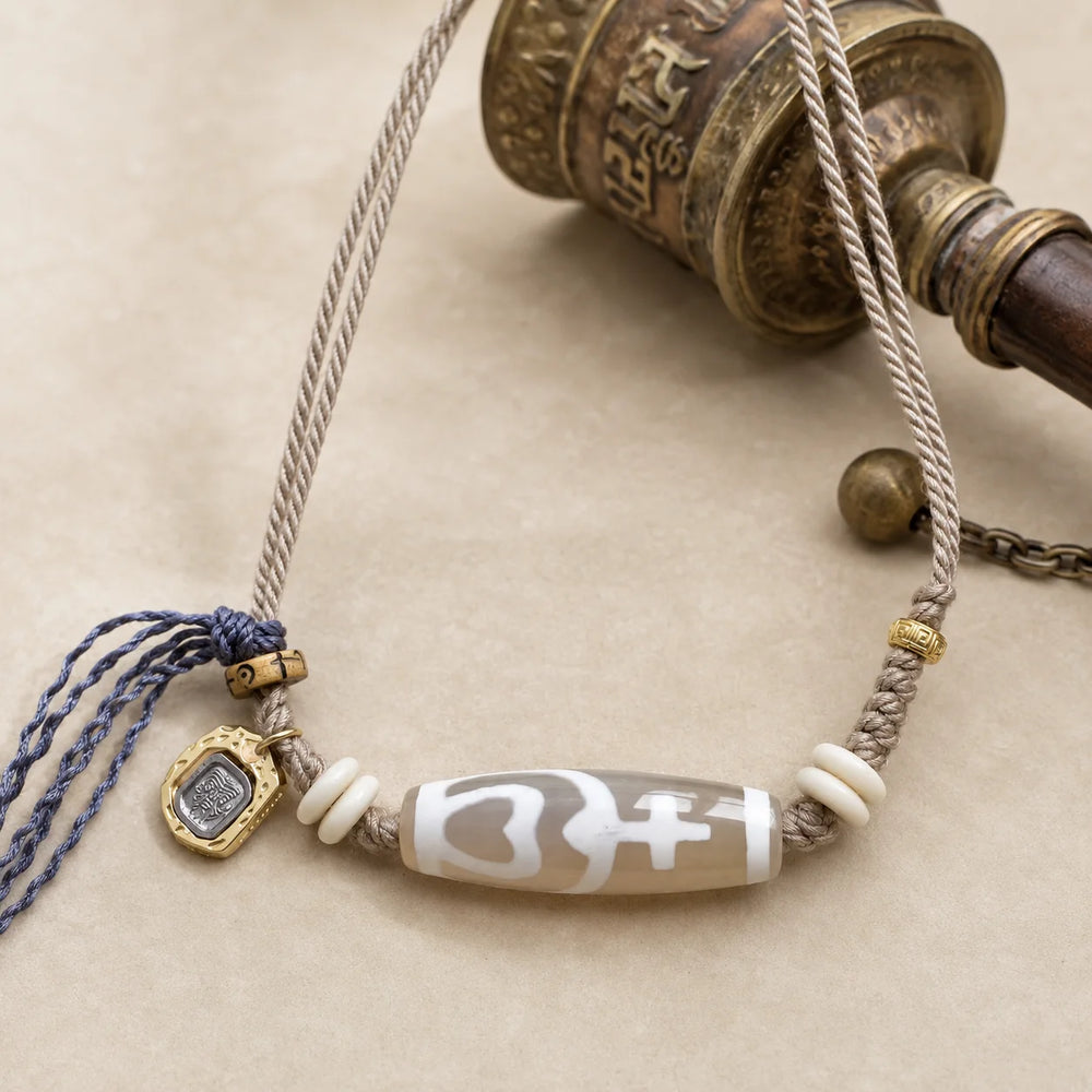 Kailora Tibetan Dzi Agate Cord Necklace | Zaki Lhamo Charm detail view 15 | Kailora