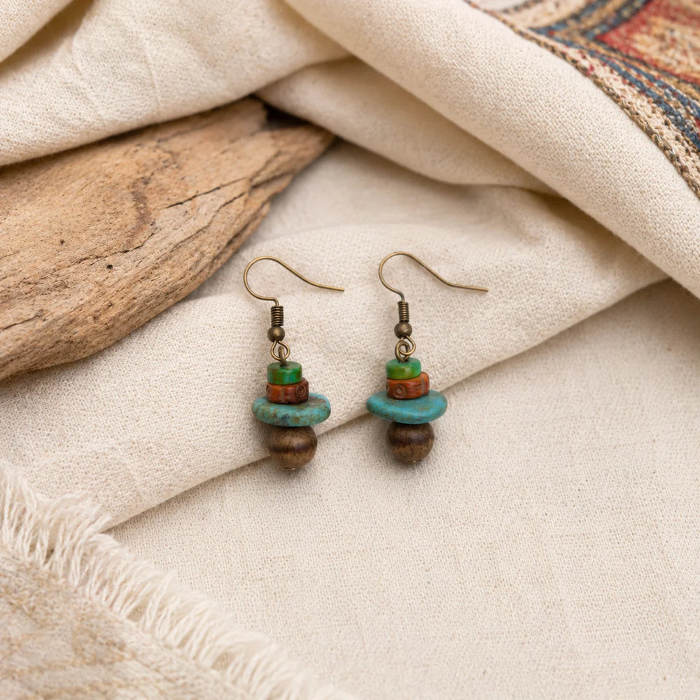 Tibetan-Inspired Magnesite, Bone & Bodhi Bead Earrings detail view 3 | Kailora