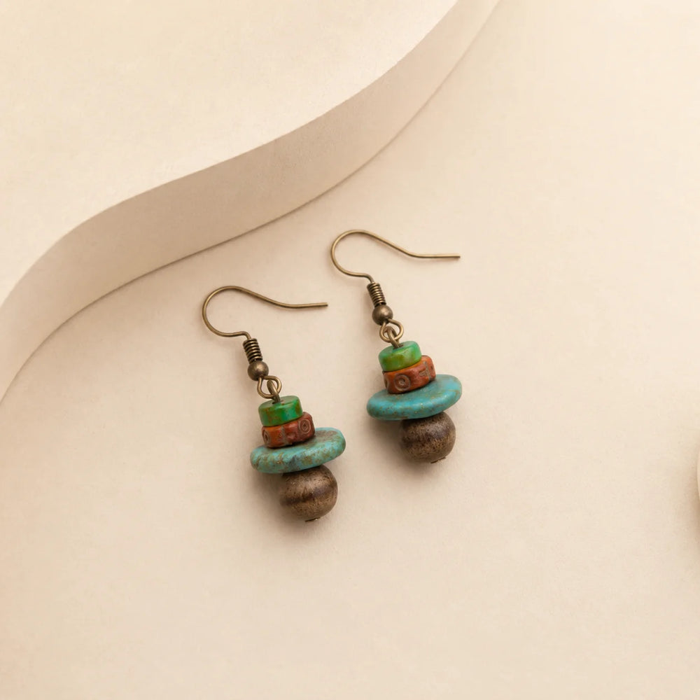 Tibetan-Inspired Magnesite, Bone & Bodhi Bead Earrings detail view 5 | Kailora