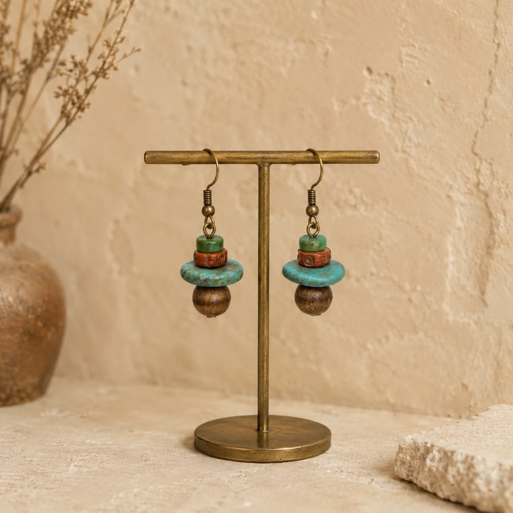 Tibetan-Inspired Magnesite, Bone & Bodhi Bead Earrings detail view 6 | Kailora