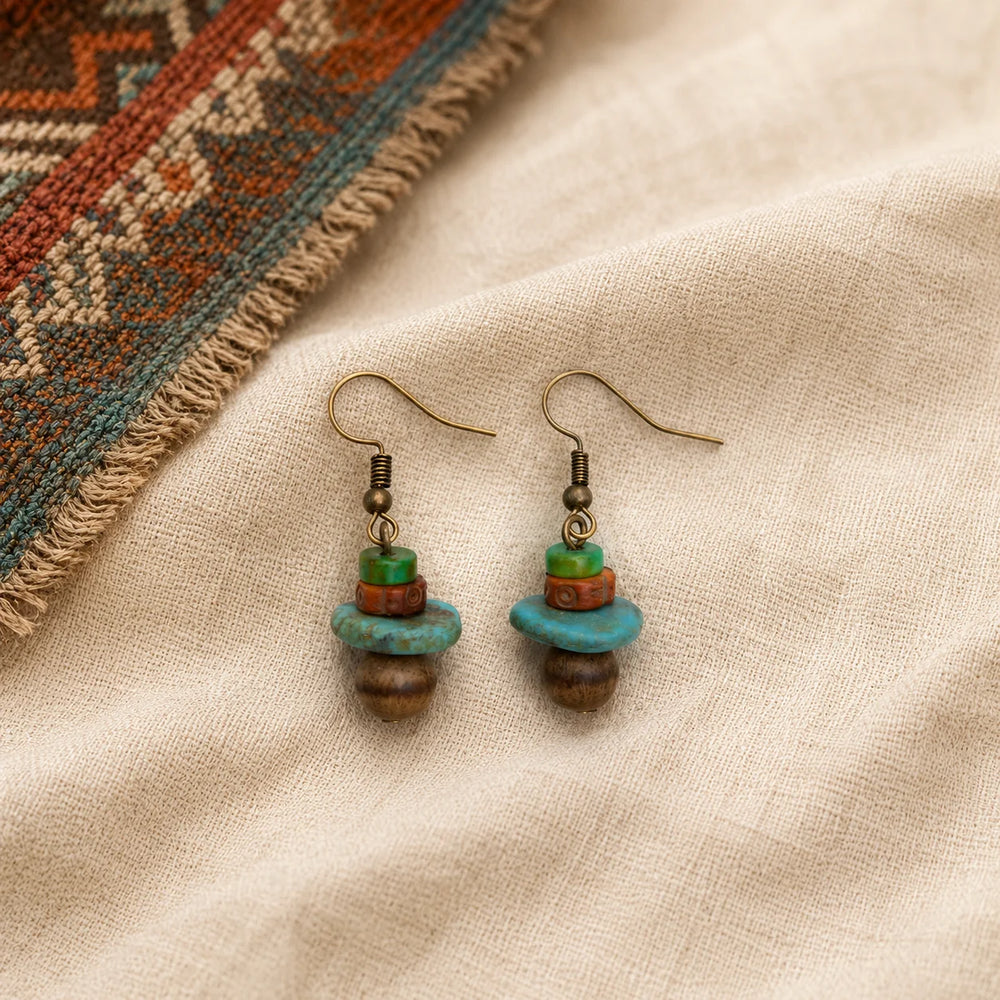 Tibetan-Inspired Magnesite, Bone & Bodhi Bead Earrings detail view 7 | Kailora