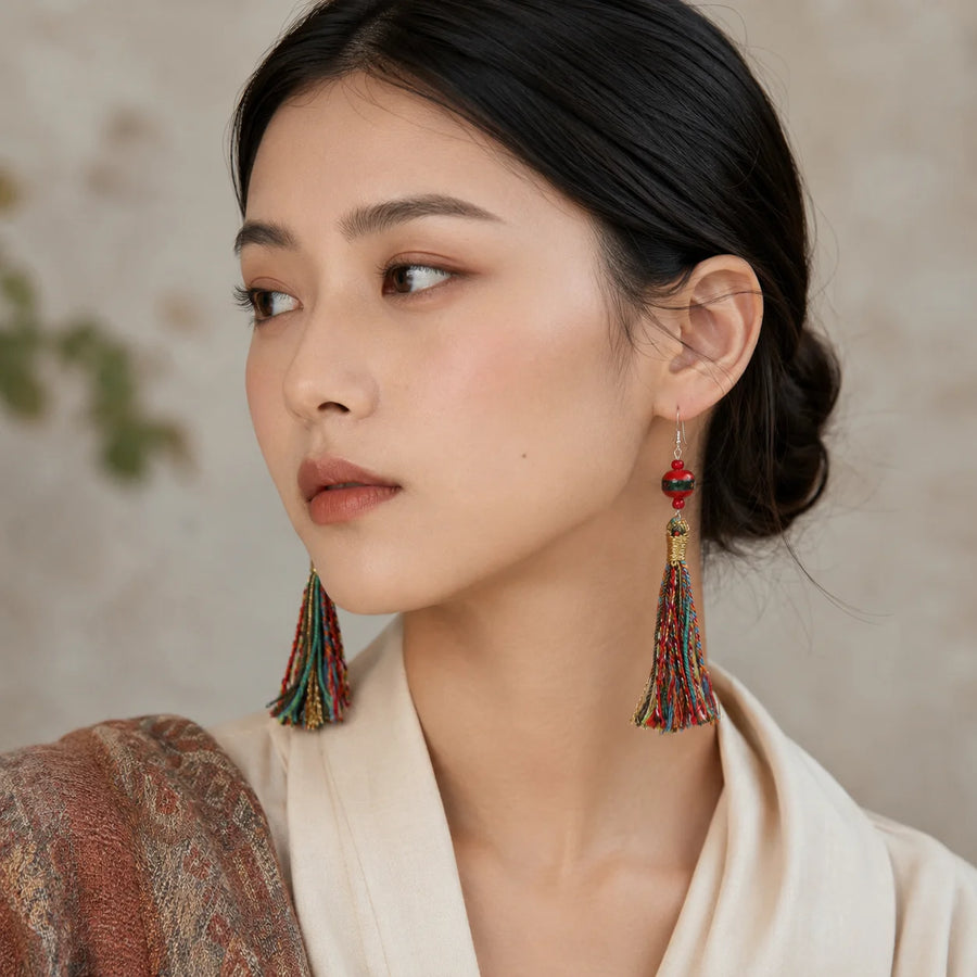 Kailora multicolor tassel earrings with S925 silver hooks detail detail view 7 | Kailora