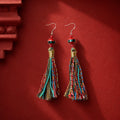 Close-up of multicolor tassels on Kailora S925 silver hook earrings thumbnail 2 | Kailora