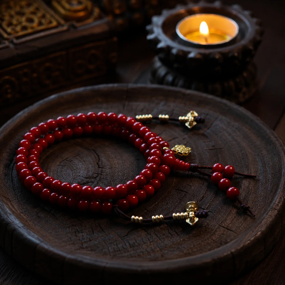 Tibetan-Inspired Red 108-Bead Hand Mala detail view 6 | Kailora