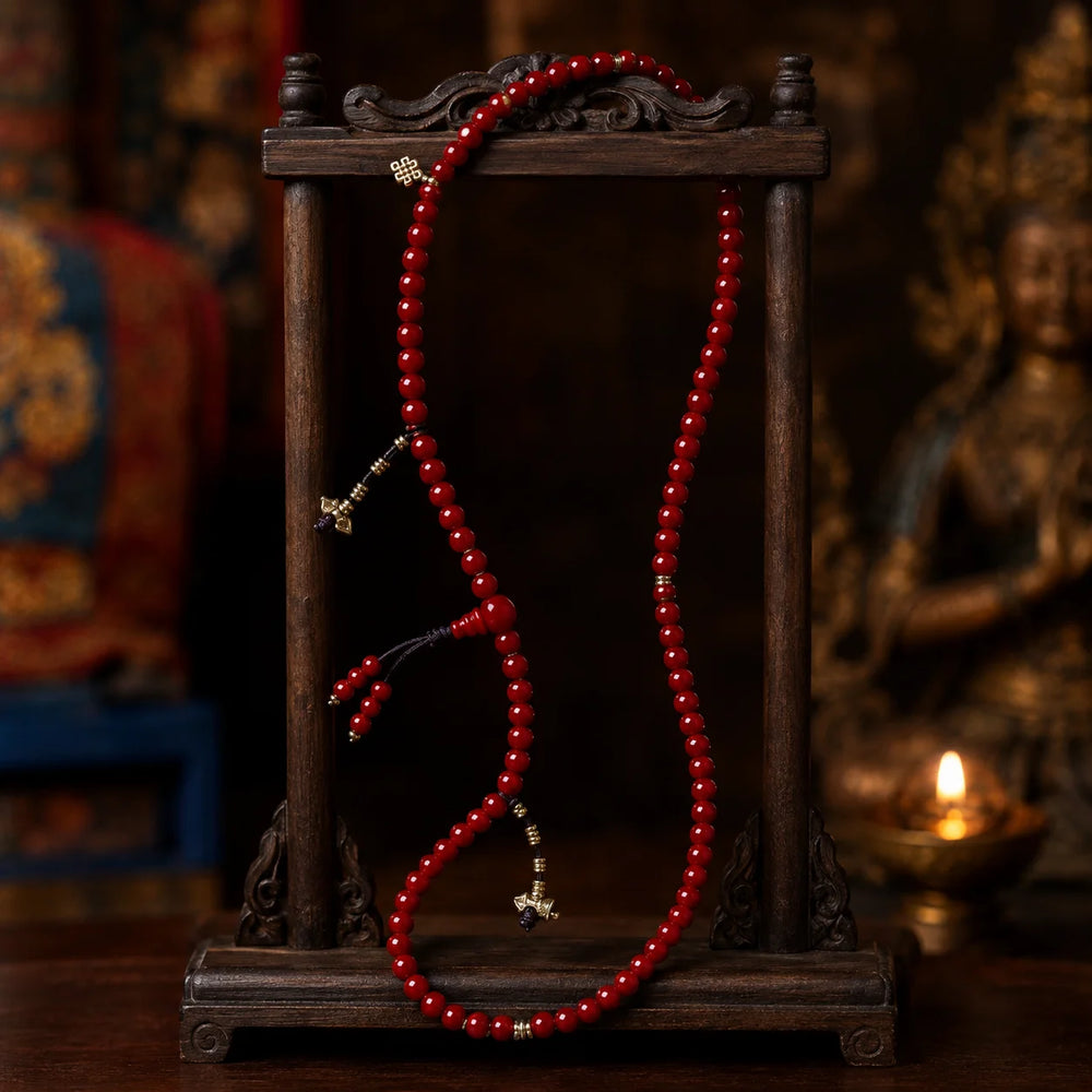 Tibetan-Inspired Red 108-Bead Hand Mala detail view 4 | Kailora
