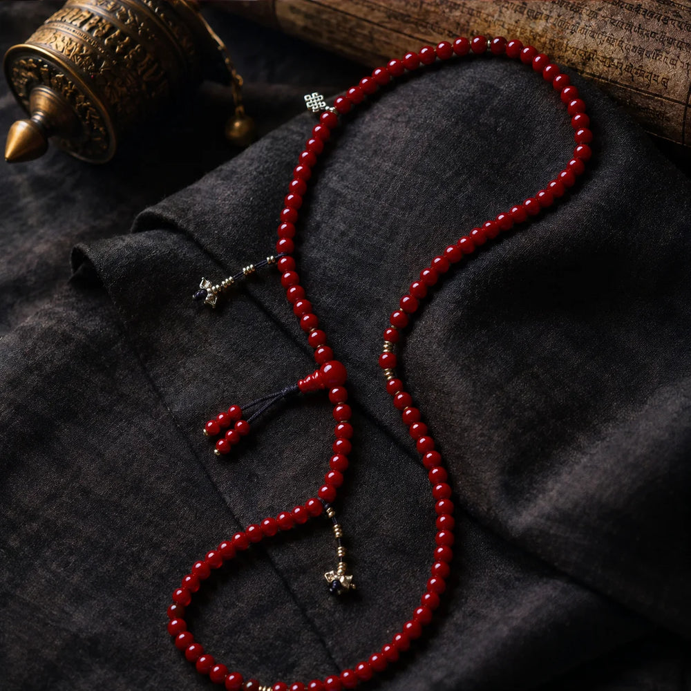 Tibetan-Inspired Red 108-Bead Hand Mala detail view 3 | Kailora
